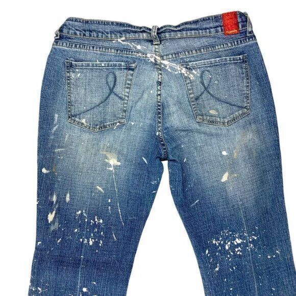 !It Jeans Distressed Paint Splatter Jeans Womens Size 11/12 Blue Denim Pants Y2K - Picture 6 of 13